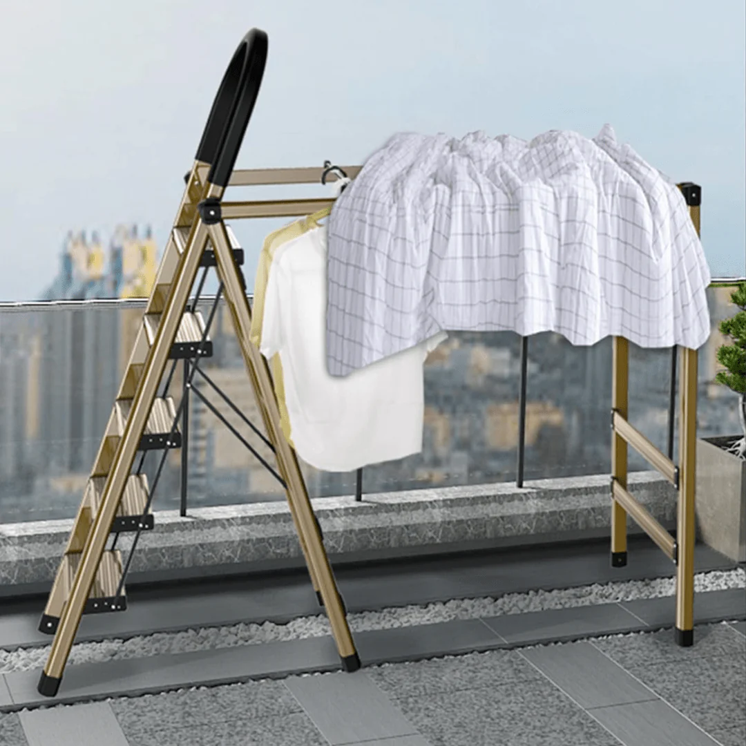 2-in-1 Aluminum 5 Steps Folding Ladder with Drying Rack