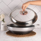 Stainless Steel Multipurpose Honeycomb Non-Stick Frying Pan with Lid(34cm)