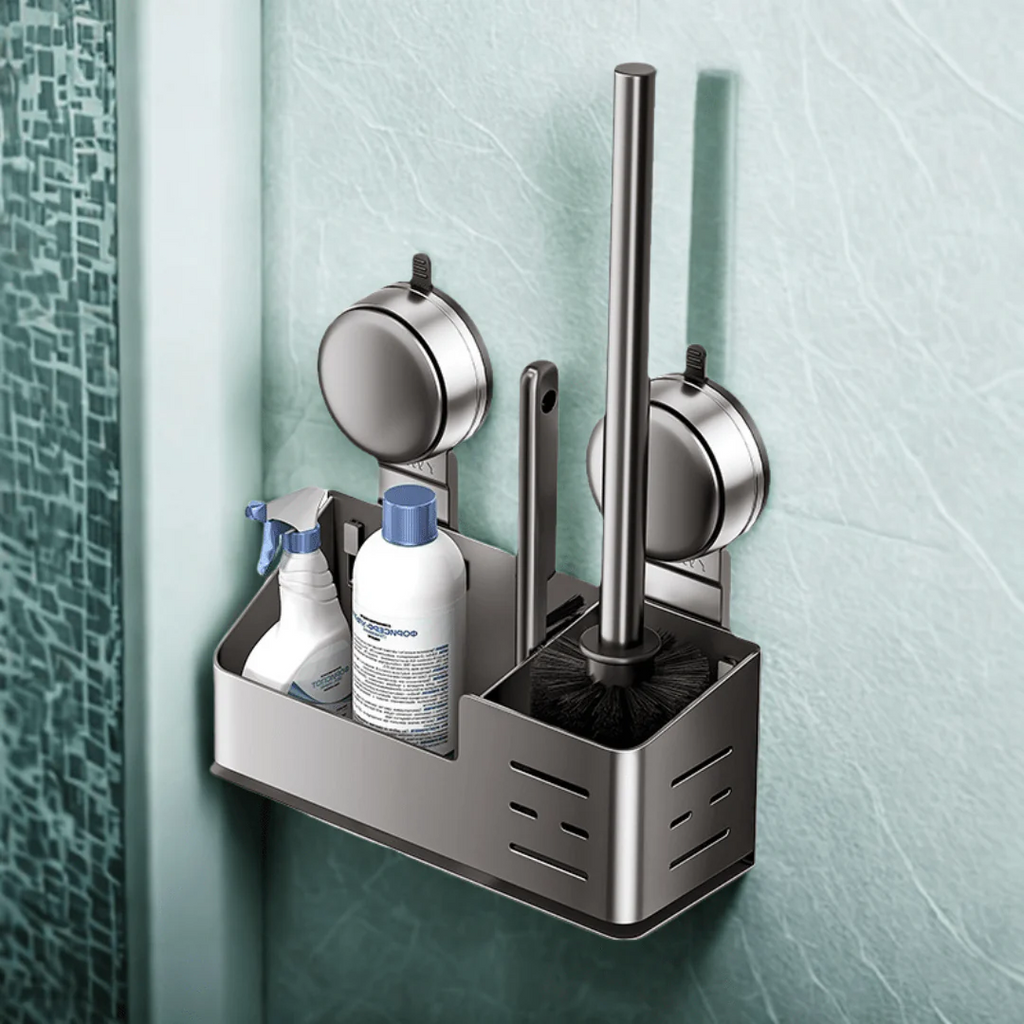 Wall-Mounted Suction Cup Toilet Brush with Storage Holder