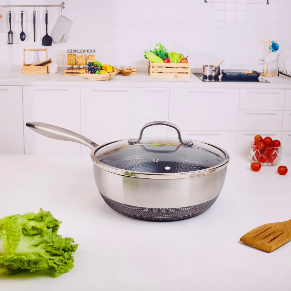 Stainless Steel Honeycomb Non-Stick Frying Pan With Lid(24cm)