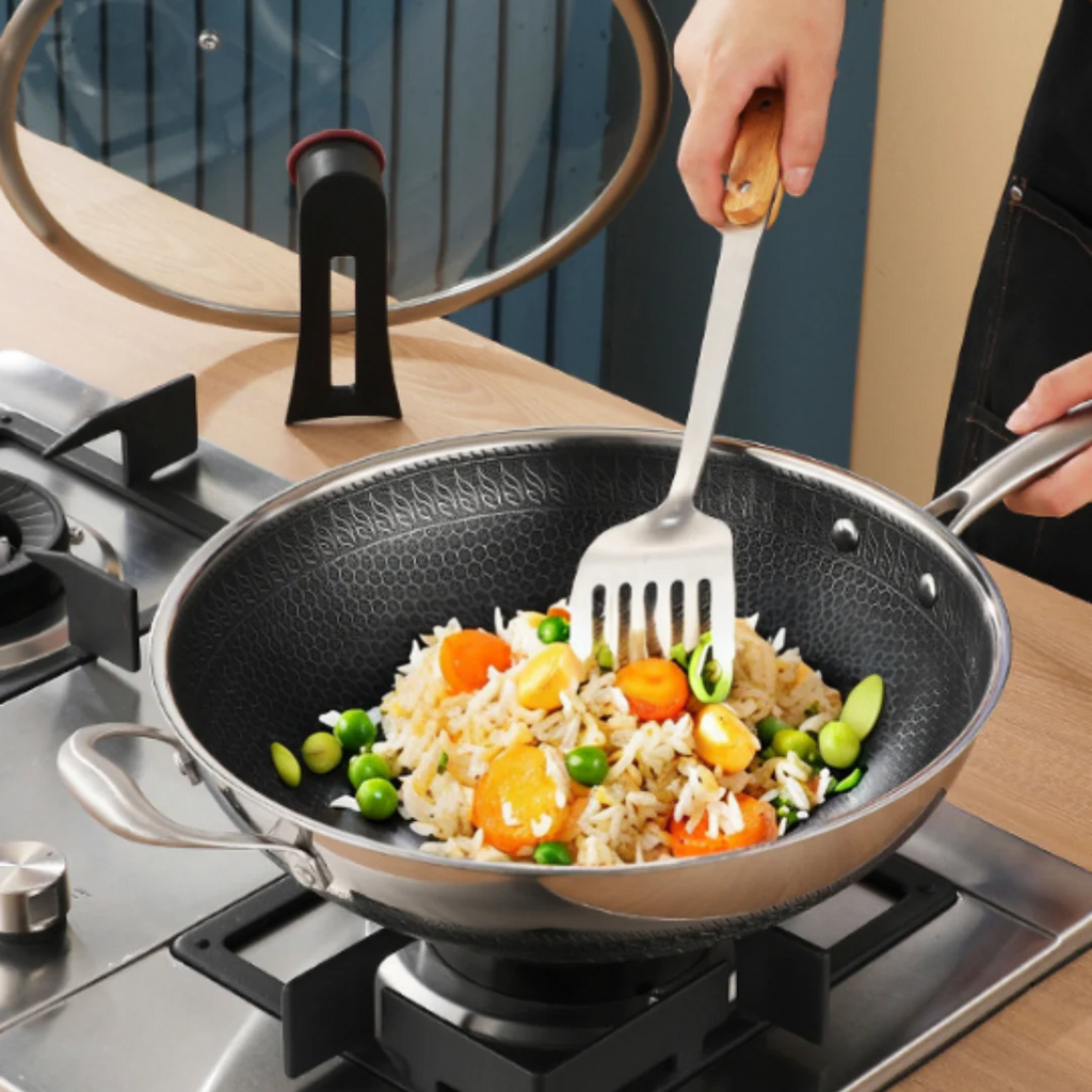 Multi-Purpose Stainless Steel Honeycomb Frying Wok With Lid (32cm)