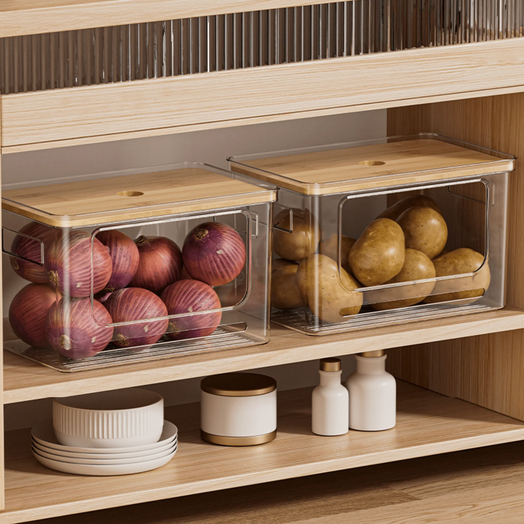 Multi-Purpose Transparent Storage Box with Bamboo Lid