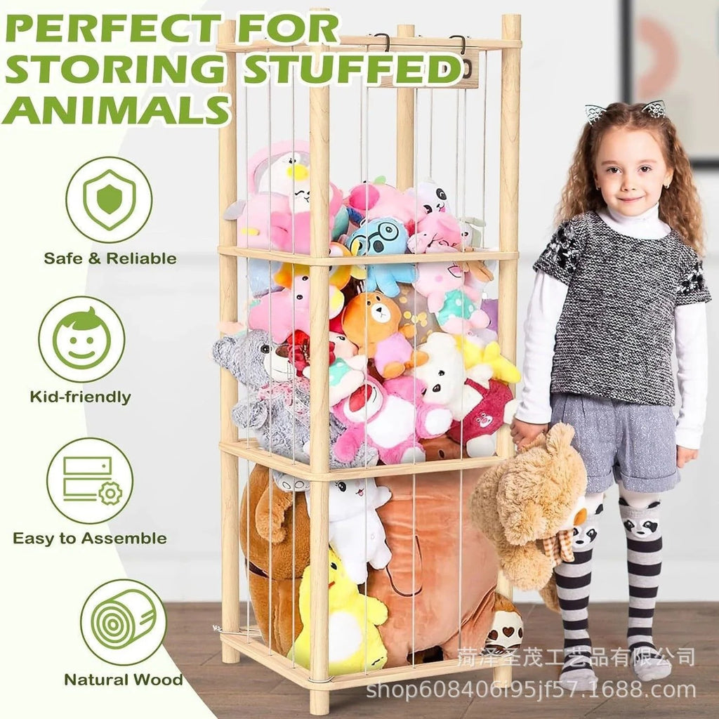 Natural Wood Stuffed Animal Tower Cage Toy Organizer(136 cm)