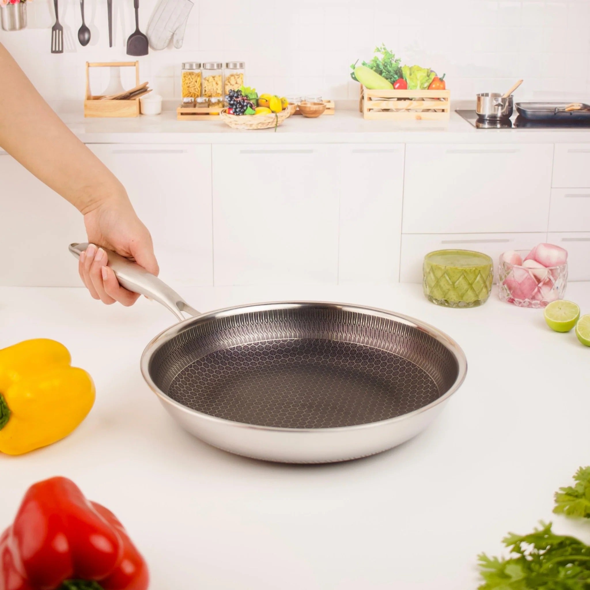 Multi-Purpose Stainless Steel Non-Stick Honeycomb Frying Pan(24cm)