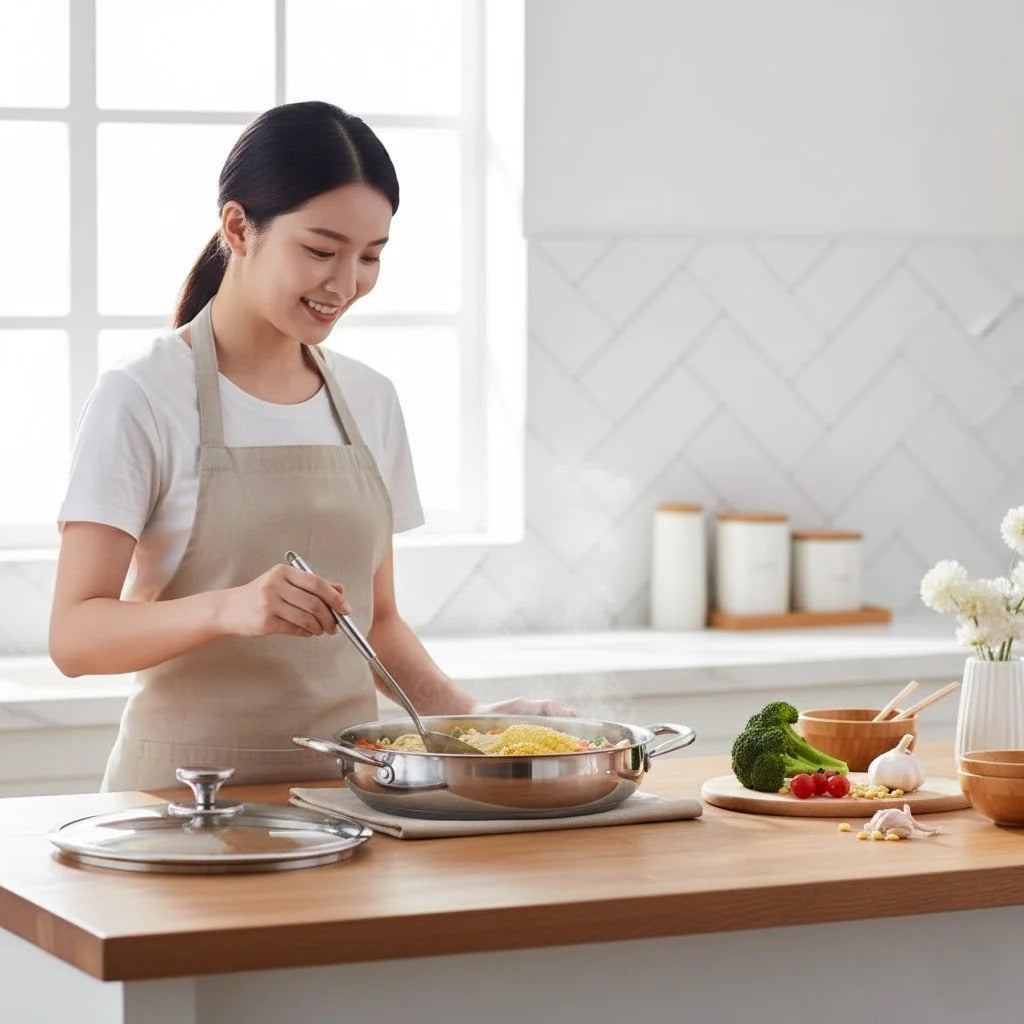 Multi-Purpose Stainless Steel Honeycomb Non-Stick Pan with Lid (28 cm)