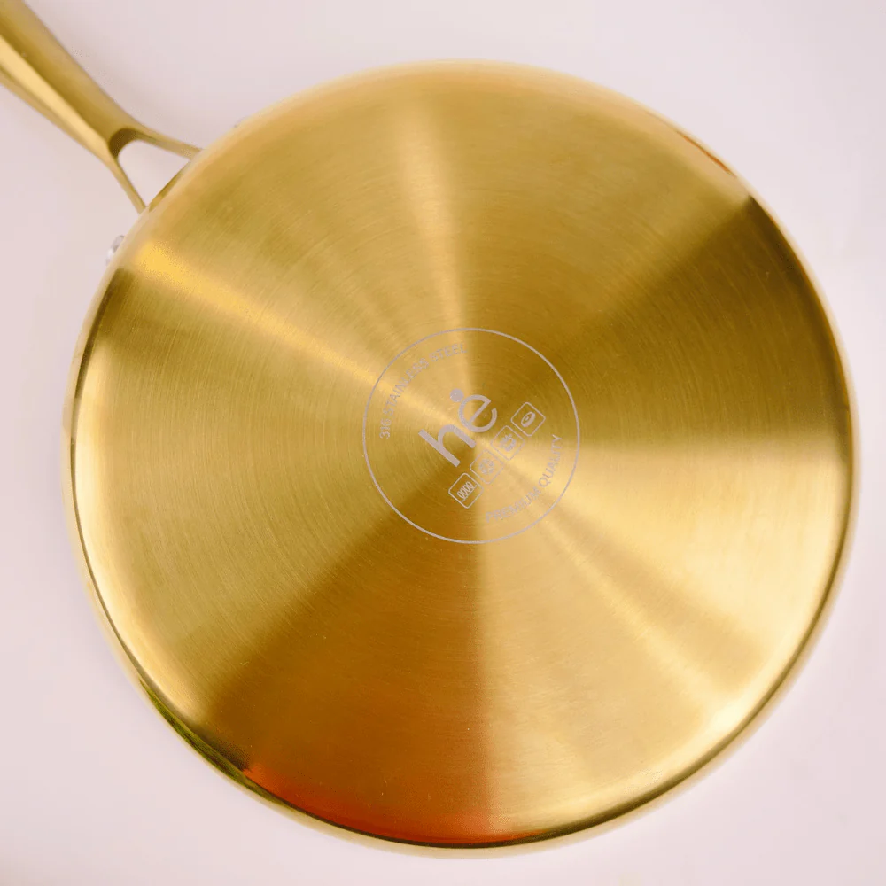 Multi-Purpose Stainless Steel Gold Honeycomb Frying Pan with Lid(24cm)