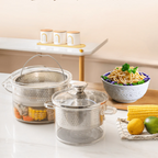 Multifunctional Borosilicate Glass and Stainless Steel Steamer Pot