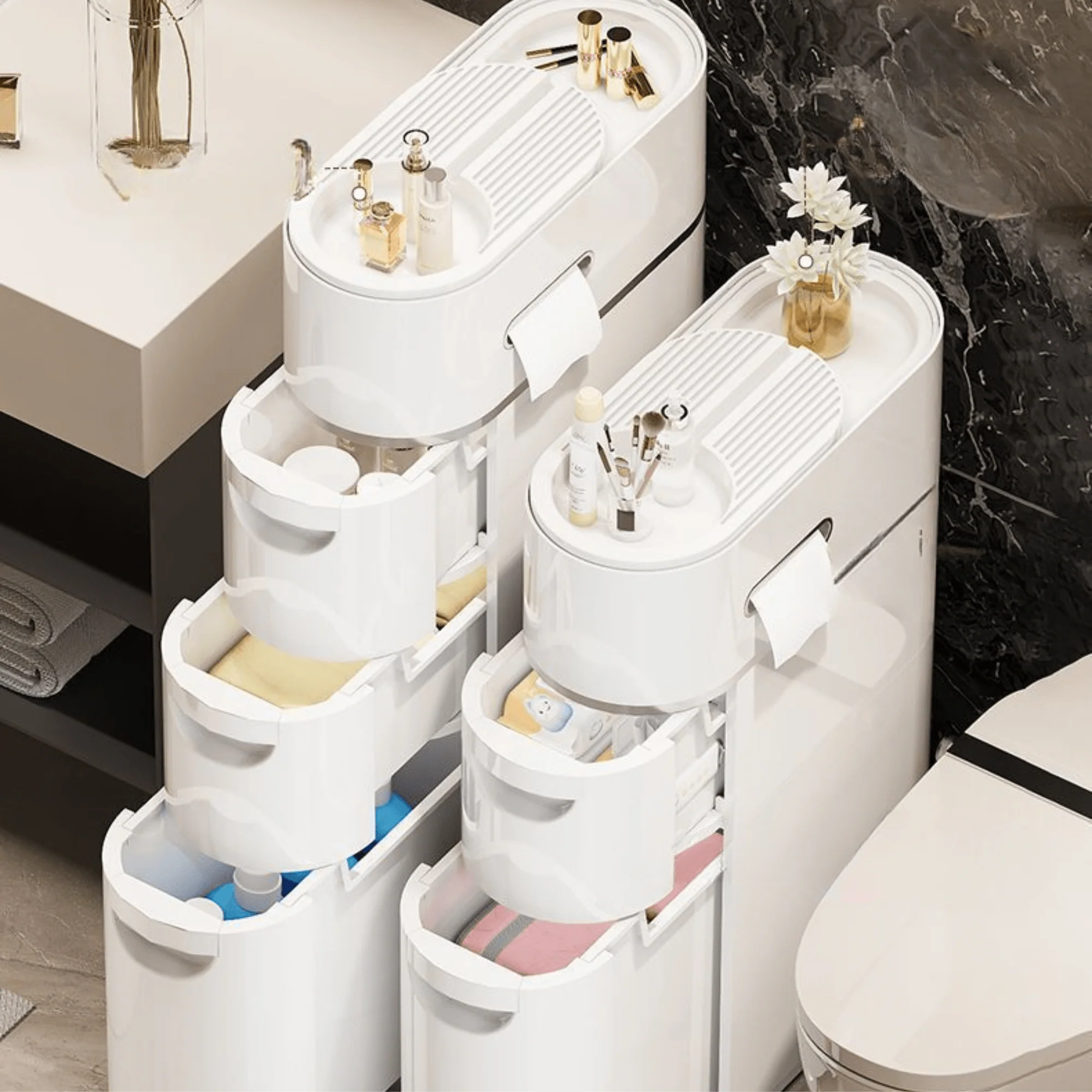 كابينة (خزانة) تخزين بلاستيكية ضيّقة ومتعددة الطبقات ويا جوارير (أدراج)