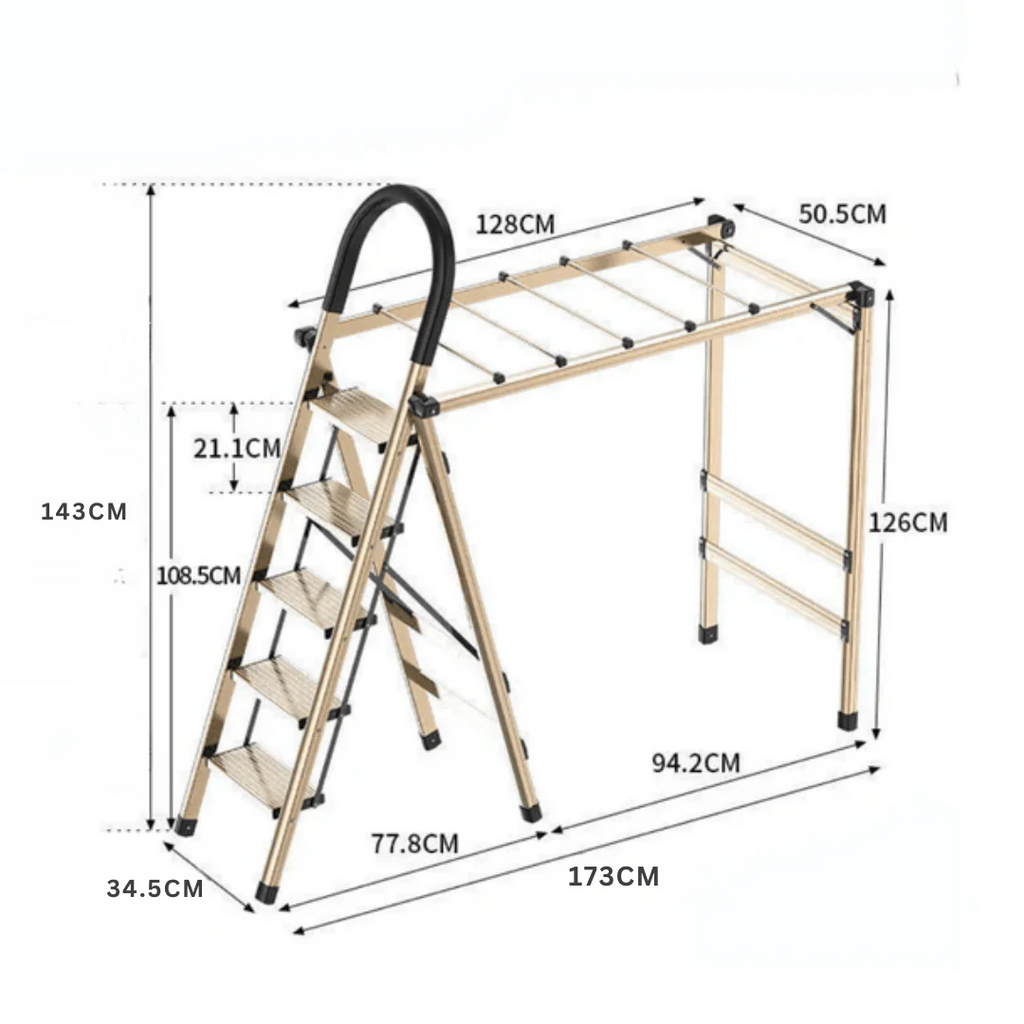 2-in-1 Aluminum 5 Steps Folding Ladder with Drying Rack