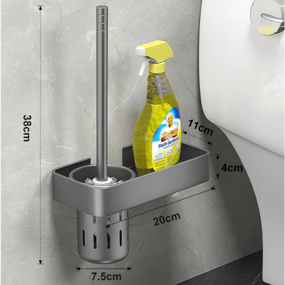 Wall-Mounted Aluminum Toilet Brush Holder with Storage Rack