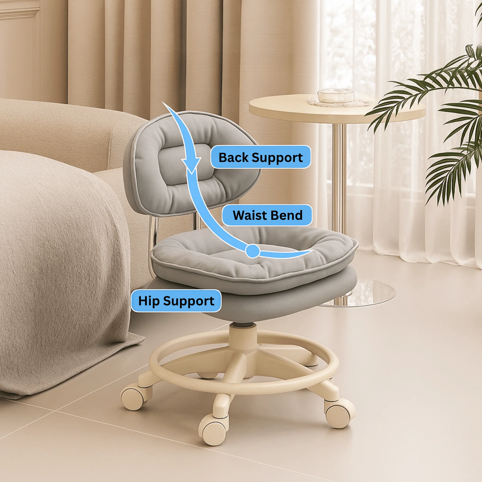 كرسي (مقعد) جلد PU مبطّن ناعم ومناسب لأكثر من شغلة ويفتر 360°