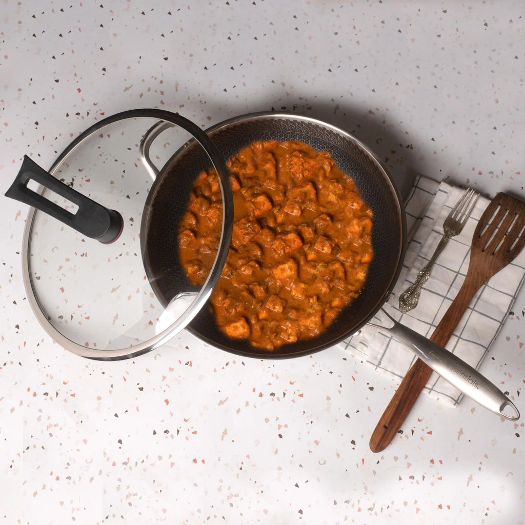 Multi-Purpose Stainless Steel Honeycomb Frying Wok With Lid (32cm)