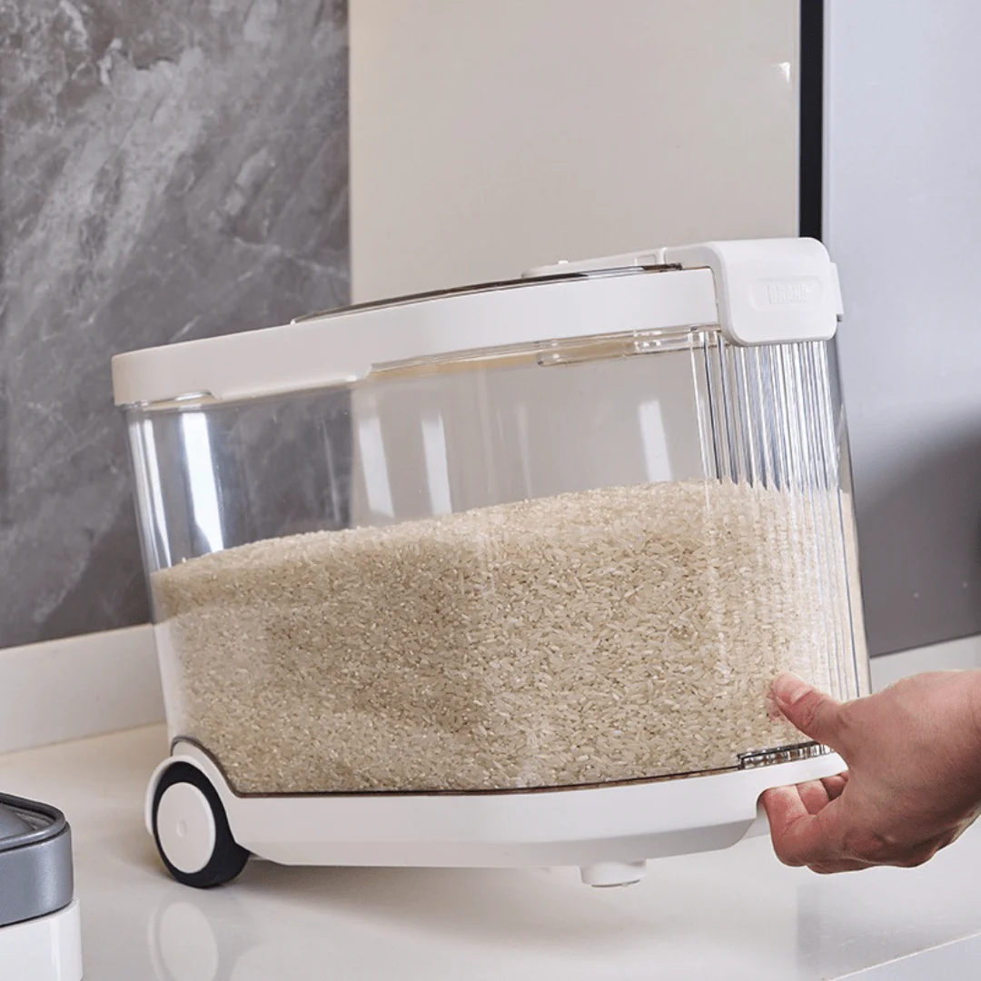 Sealed Rice Storage Container with Measuring Cup & Wheels