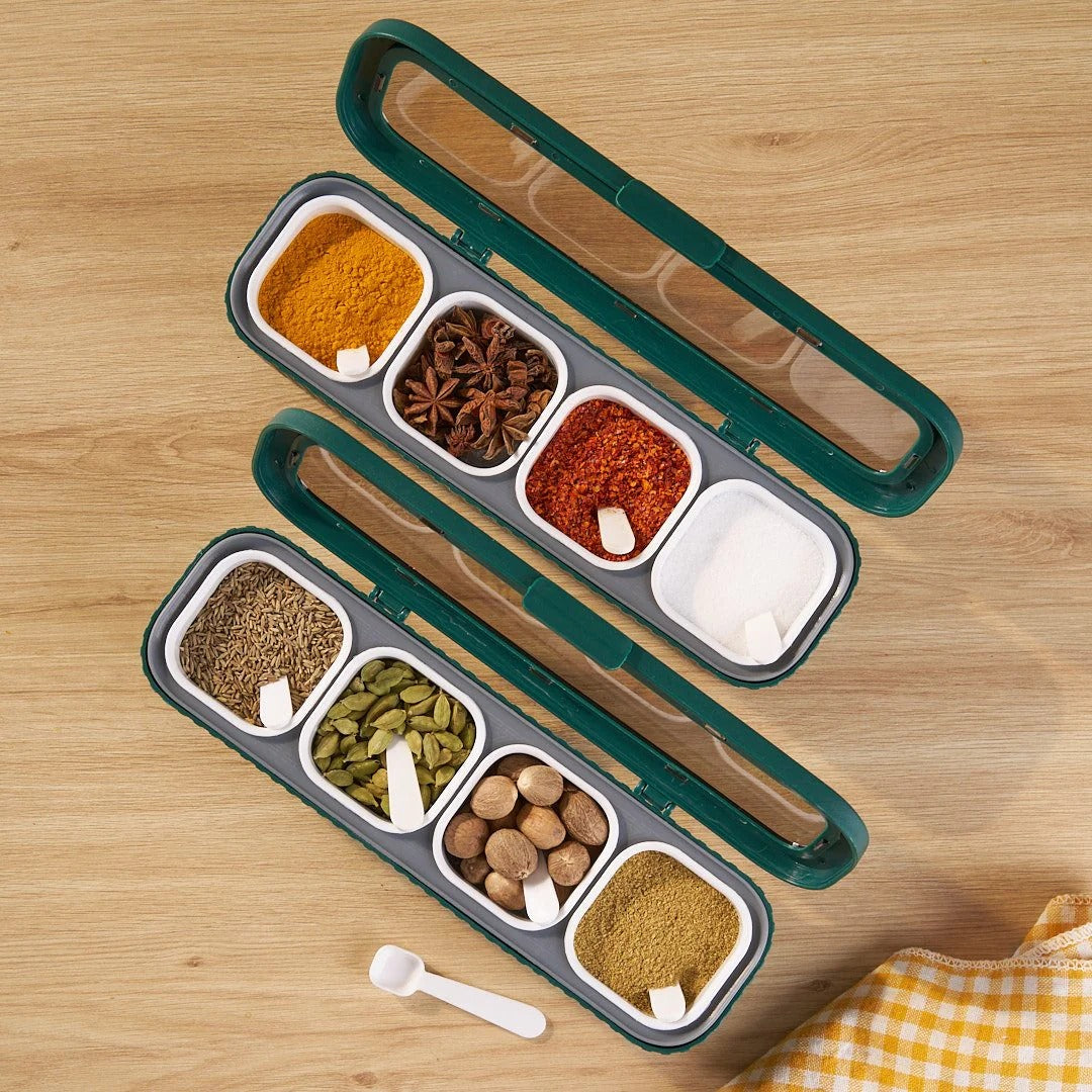 Clear Seasoning Box Set With 4 Seasoning Condiment Jars and Serving spoons