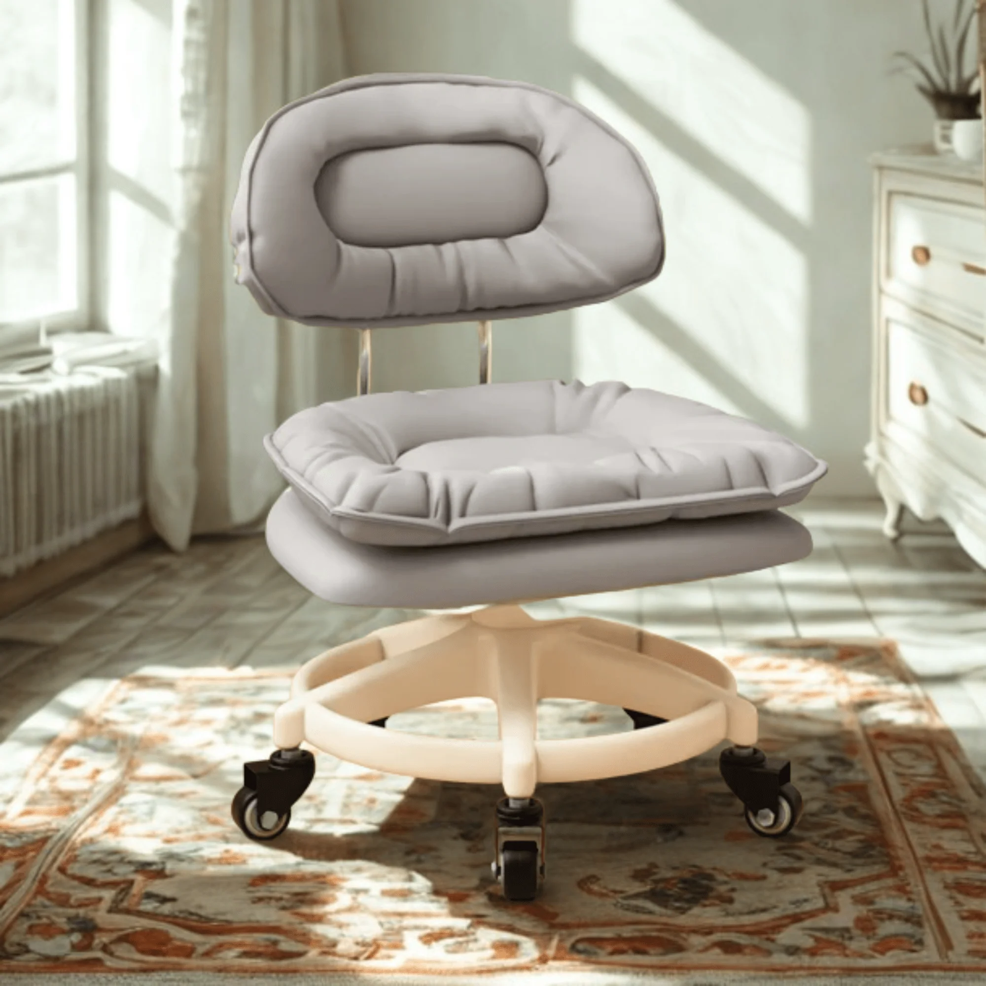 كرسي (مقعد) جلد PU مبطّن ناعم ومناسب لأكثر من شغلة ويفتر 360°