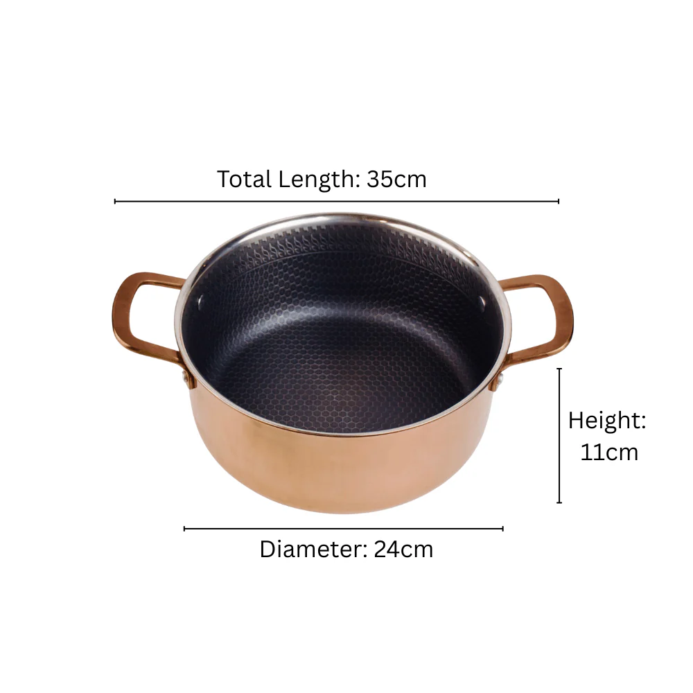 Multi-Purpose Copper Core Honeycomb Cooking Pot With Lid (24cm)
