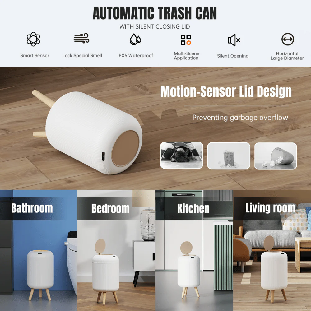Smart Motion Sensor Trash Can with Lid (12L)