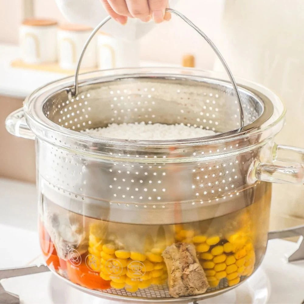 Multifunctional Borosilicate Glass and Stainless Steel Steamer Pot