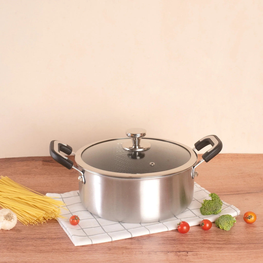 جدر طبخ (قدر) عميق ستانلس ستيل بـ "خلية نحل" ويا غطا (24 سم)