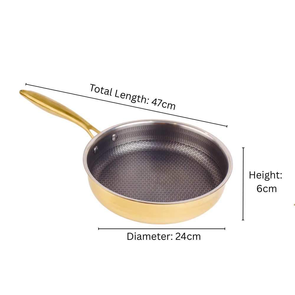 Multi-Purpose Stainless Steel Gold Honeycomb Frying Pan with Lid(24cm)