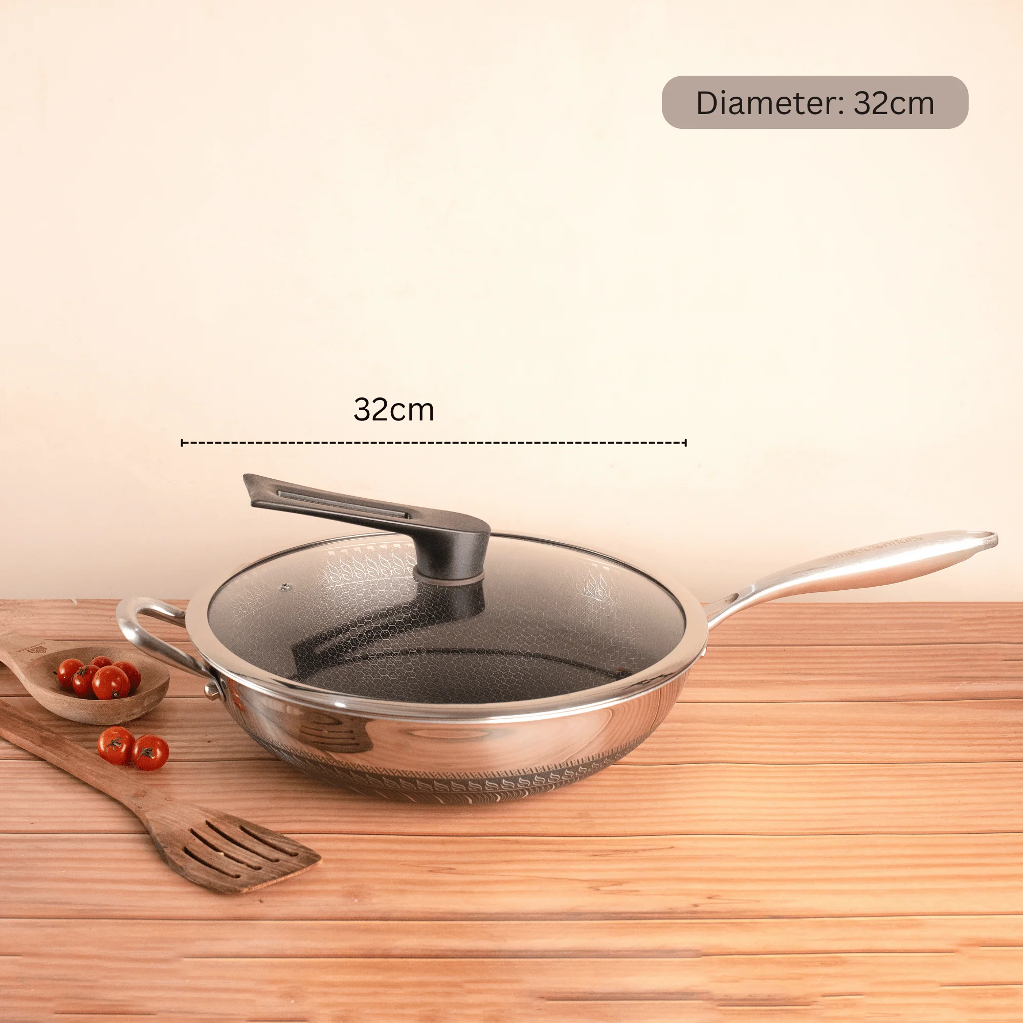 Multi-Purpose Stainless Steel Honeycomb Frying Wok With Lid (32cm)