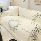 Minimal Leaf Print Green Elegance Chenille Sofa Cover