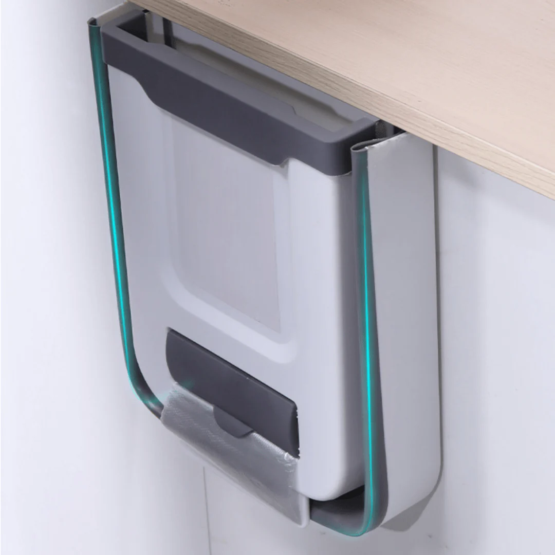 سلة مهملات (زبالة) صغيرة قابلة للطي والتعليق لباب كاونتر المطبخ (خزانة المطبخ)