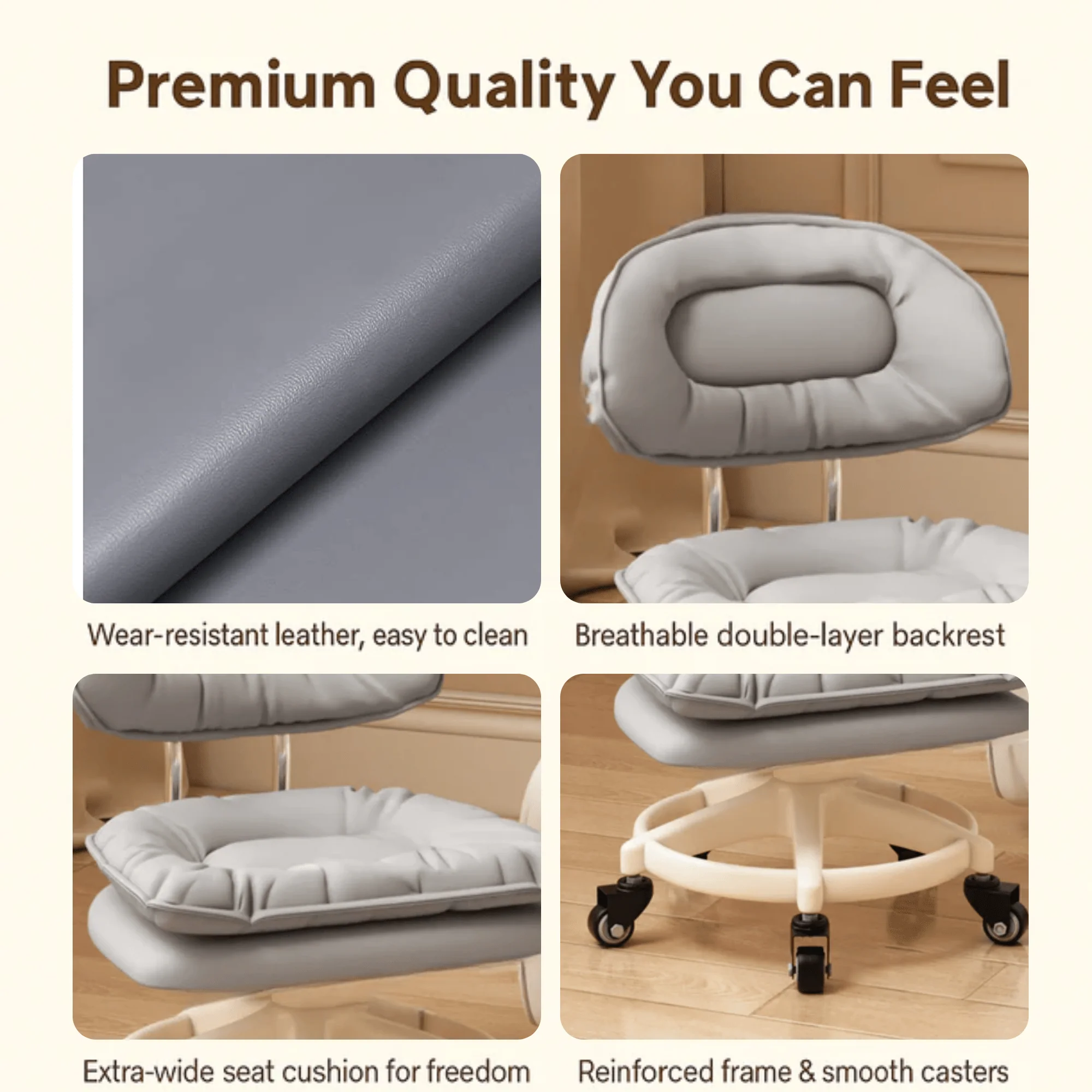 كرسي (مقعد) جلد PU مبطّن ناعم ومناسب لأكثر من شغلة ويفتر 360°