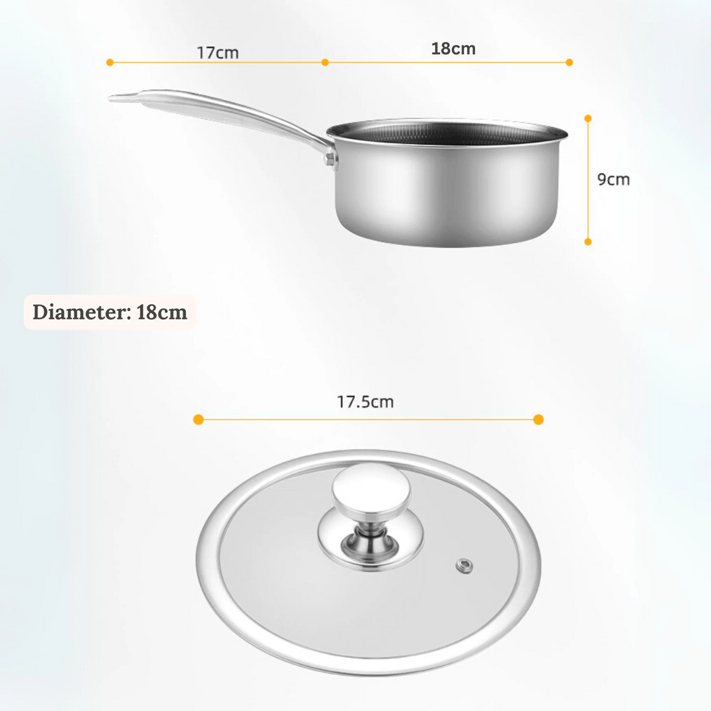Multi-Purpose Stainless Steel Honeycomb Sauce Pan with Lid (18cm)