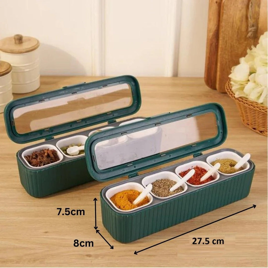 Clear Seasoning Box Set With 4 Seasoning Condiment Jars and Serving spoons