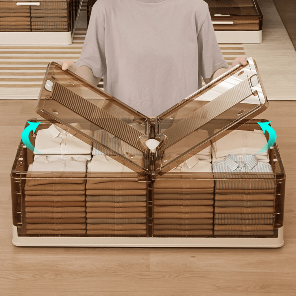 Multi-Purpose Plastic Foldable Underbed Storage Box with Wheels