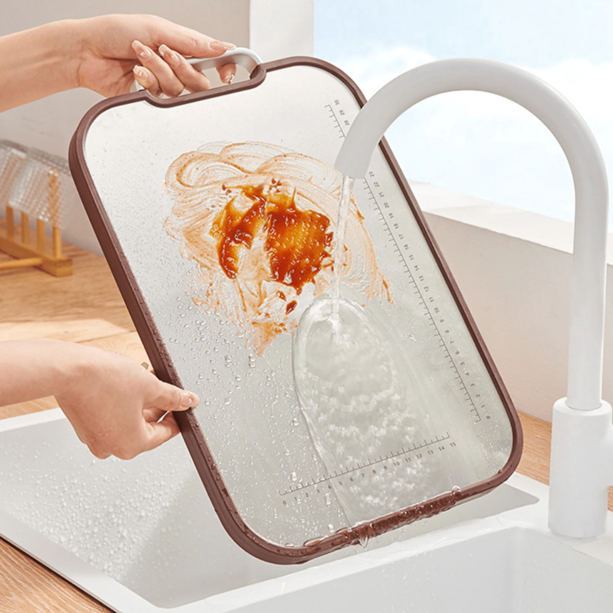 Multi-Function Ebony Stainless Steel Double-Sided Cutting Board (40cm)