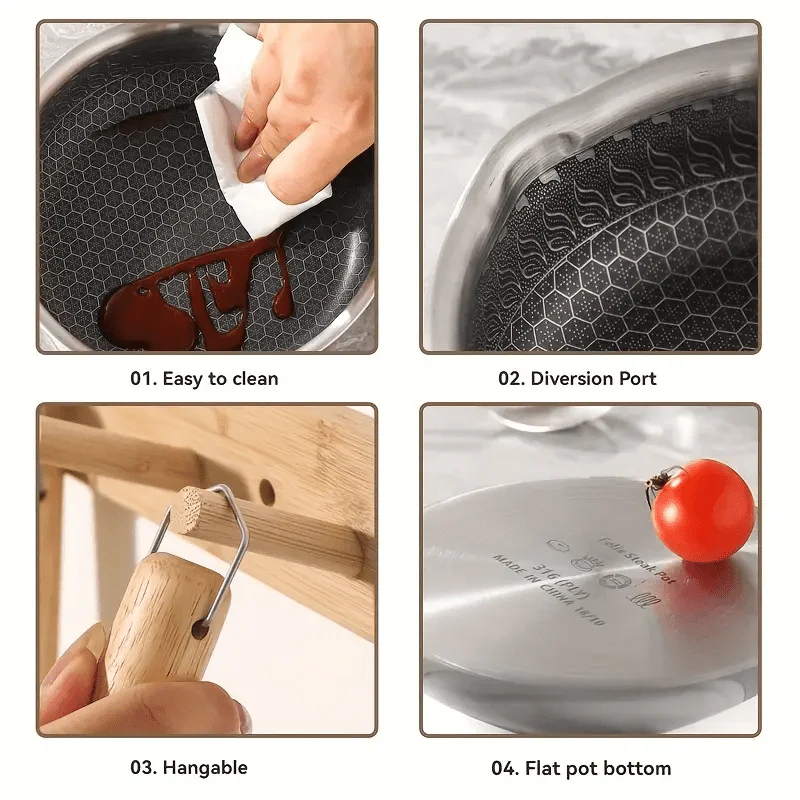 مقلاة قلي (طاوة) صغيرة "نان ستيك" ستانلس ستيل ويا يد خشبية (13 سم)