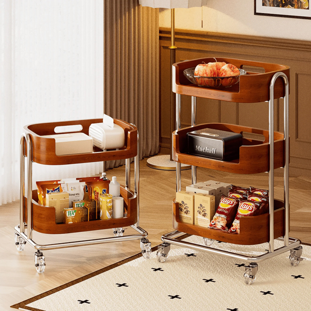 Multi-Functional Metal Wood Storage Rack with Wheels