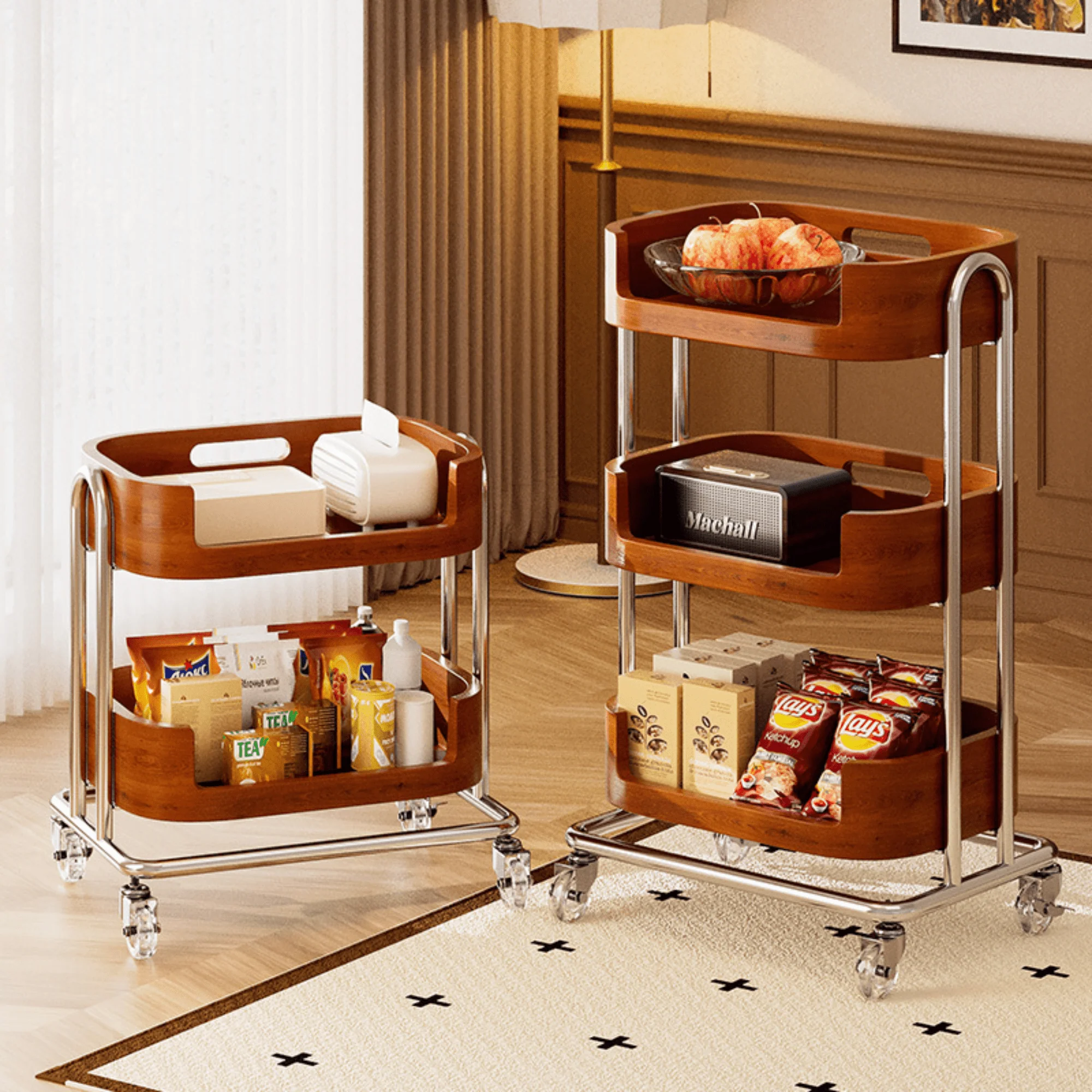 Multi-Functional Metal Wood Storage Rack with Wheels