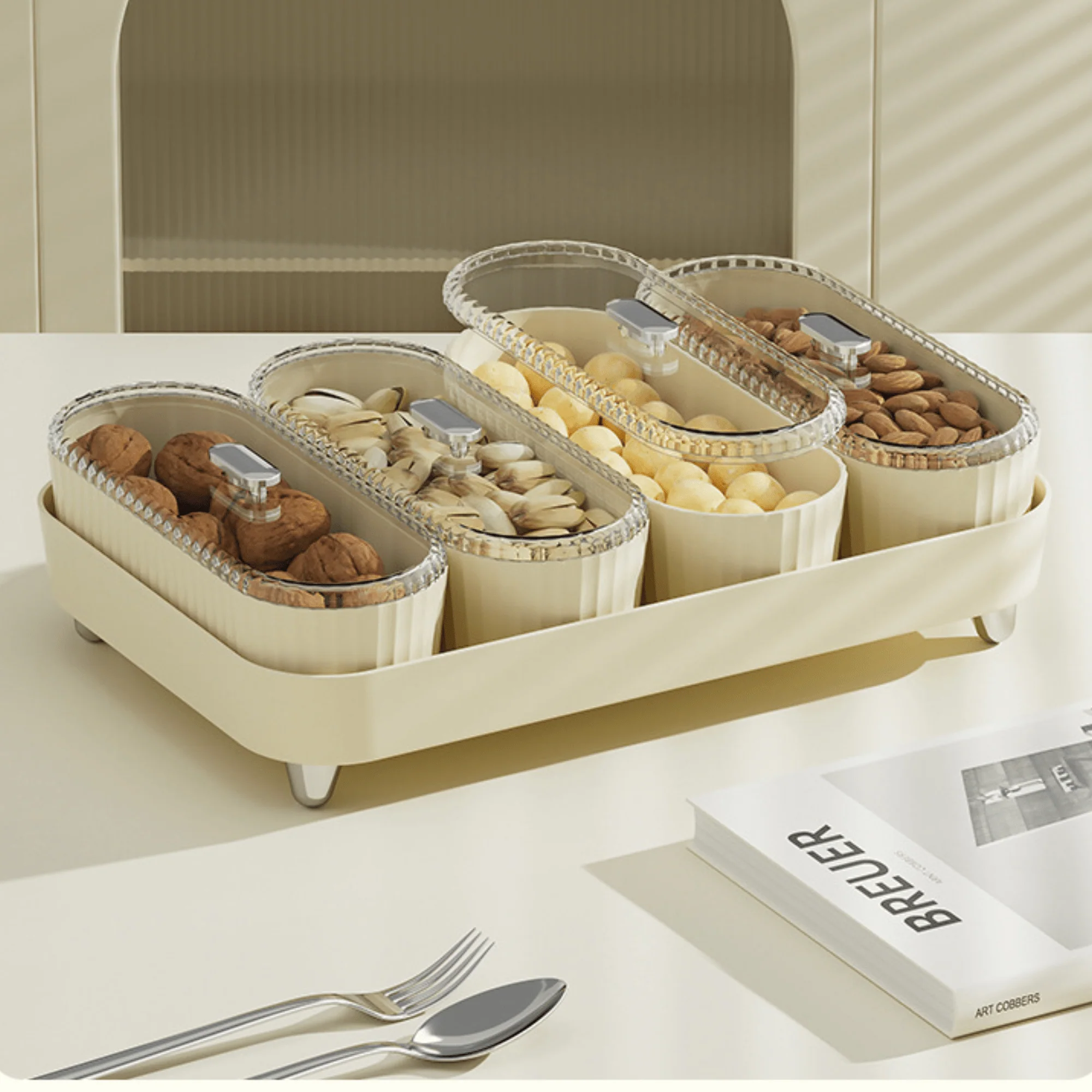 Premium 4 Jar Snack & Dry Fruit Container Set with Tray & Lids