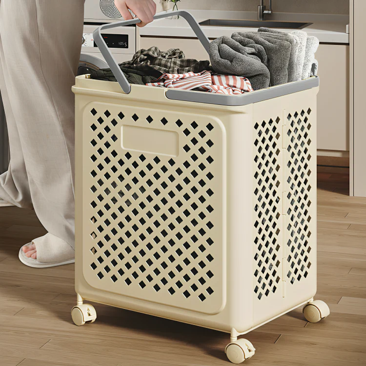 Multi-Purpose Plastic Foldable Laundry Basket with 360° Wheels