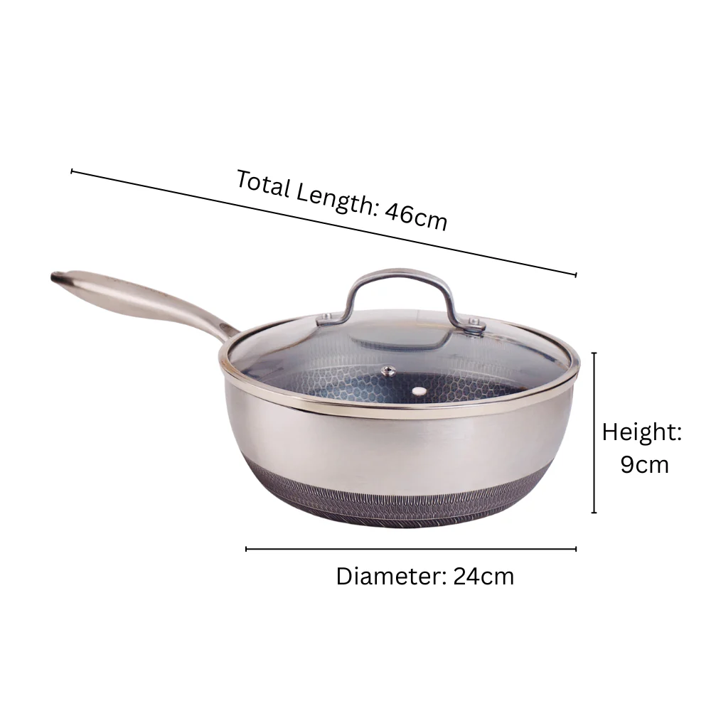 Stainless Steel Honeycomb Non-Stick Frying Pan With Lid(24cm)