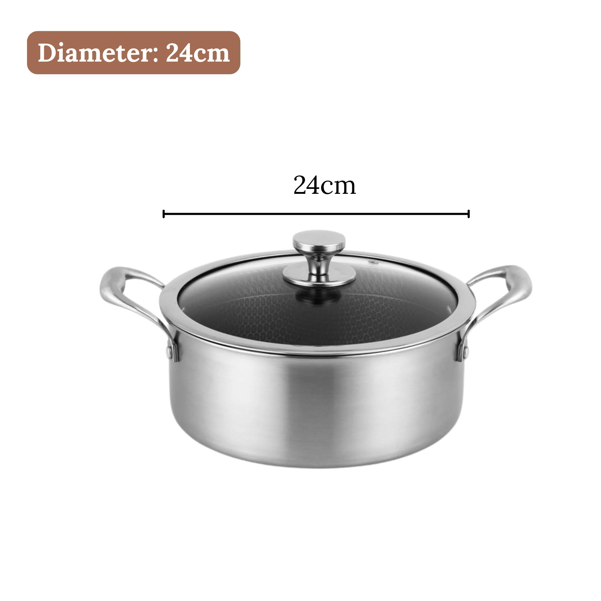 Multi-Purpose Stainless Steel Honeycomb Soup Pot with Lid (24cm)