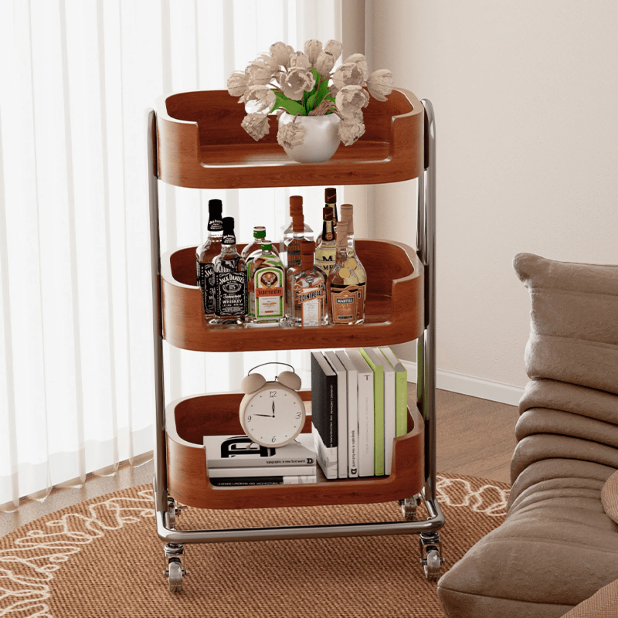 Multi-Functional Metal Wood Storage Rack with Wheels