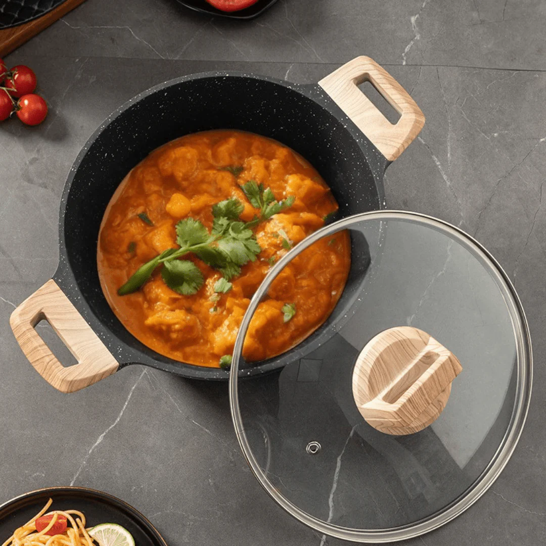 جدر صلصة (جدر صغير) "نان ستيك" من حجر المايفان (أسود - 24 سم)