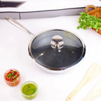 Multi-Purpose Honeycomb Stainless Steel Deep Frying Pan with Composite Lid (28 cm)