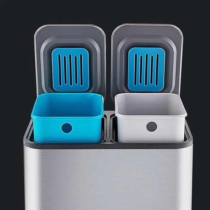 سلة مهملات (زبالة) معدنية "ستانلس ستيل" بخطوتين مزدوجة (18 لتر)