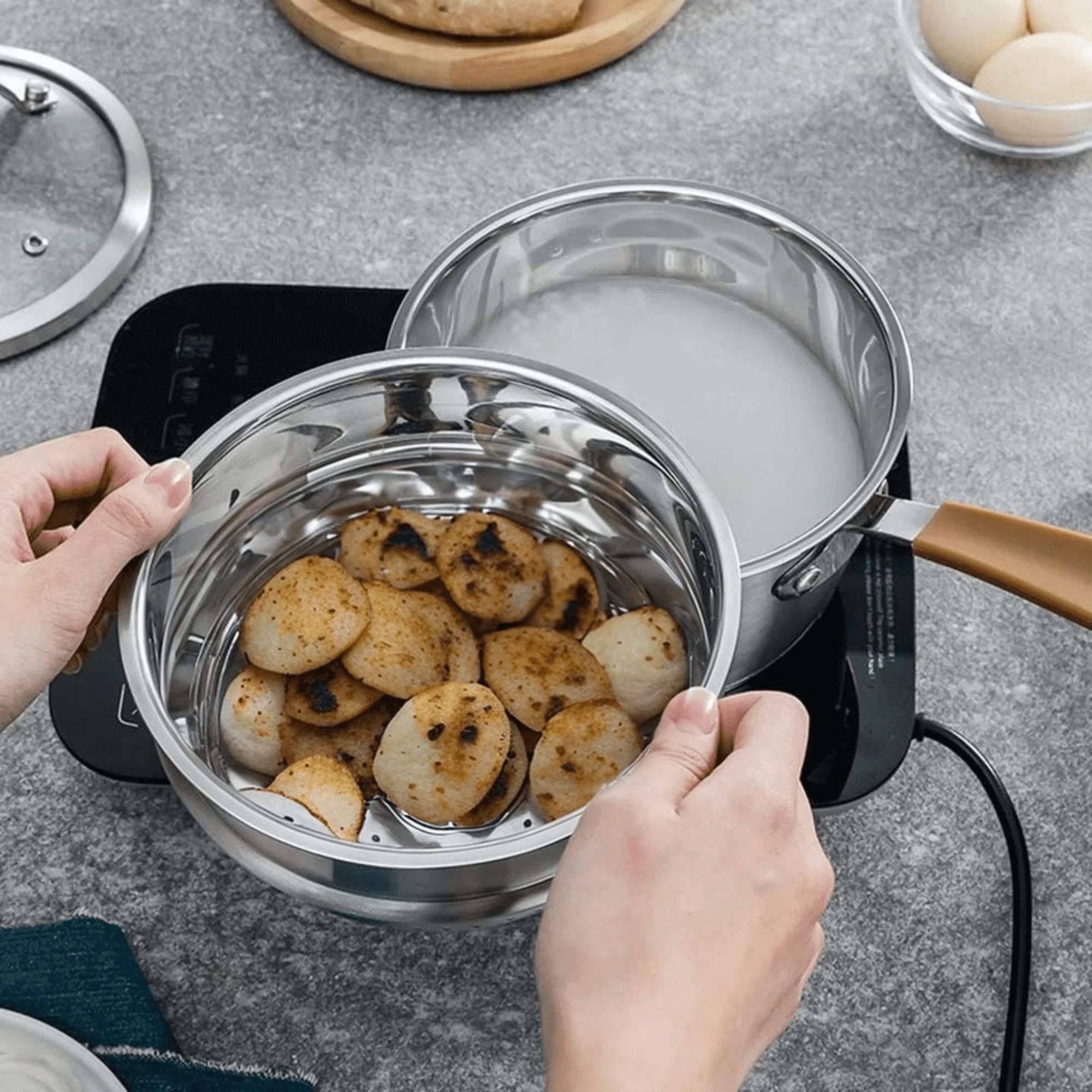 قدر طبخ وتبخير متعدد الأغراض من الفولاذ المقاوم للصدأ (2 لتر)