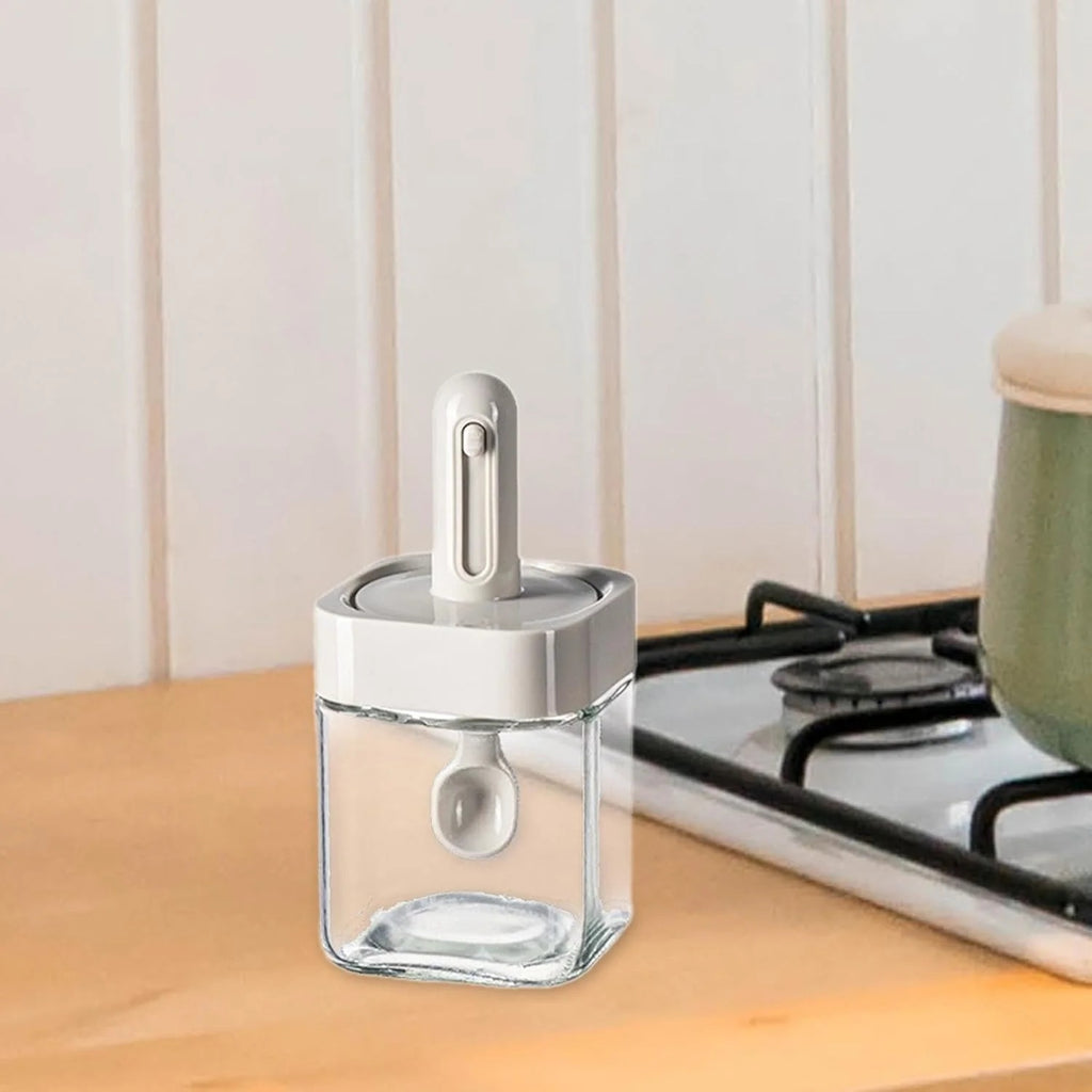 Moisture-Proof Sealed Scoop Square Seasoning Jar With Lid and Spoon