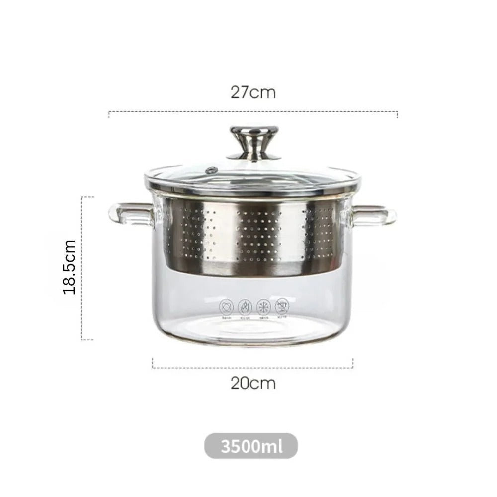 Multifunctional Borosilicate Glass and Stainless Steel Steamer Pot