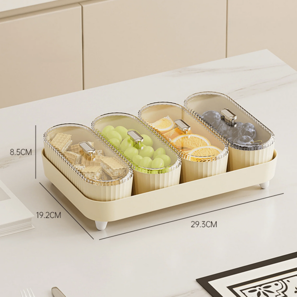 Premium 4 Jar Snack & Dry Fruit Container Set with Tray & Lids