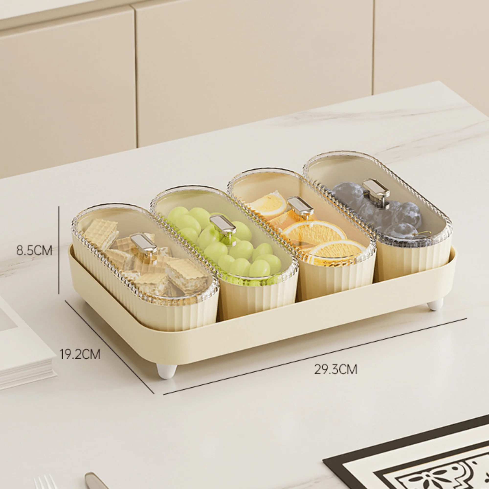 Premium 4 Jar Snack & Dry Fruit Container Set with Tray & Lids