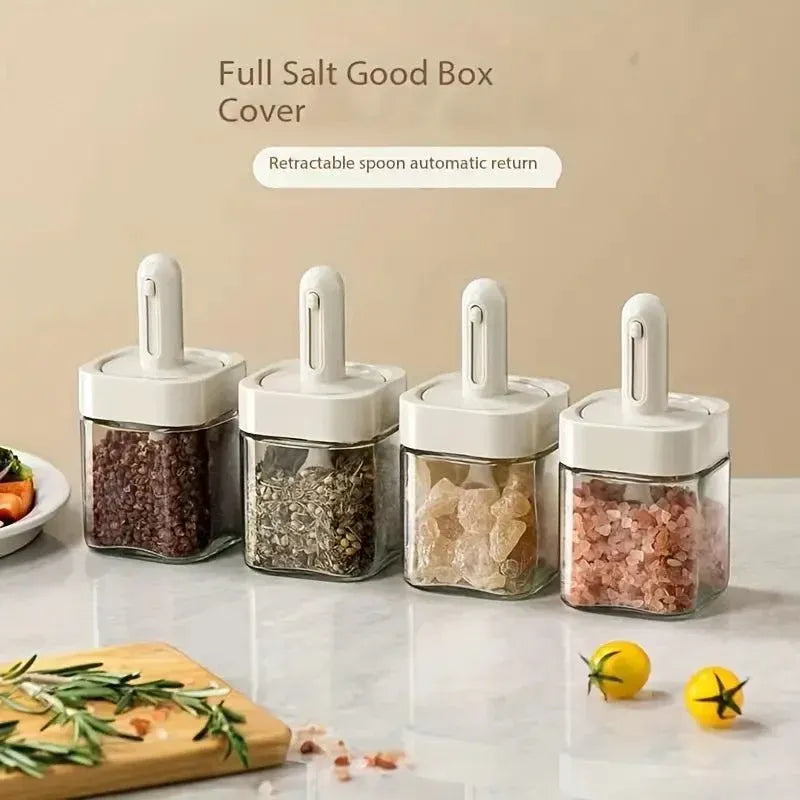 Moisture-Proof Sealed Scoop Square Seasoning Jar With Lid and Spoon