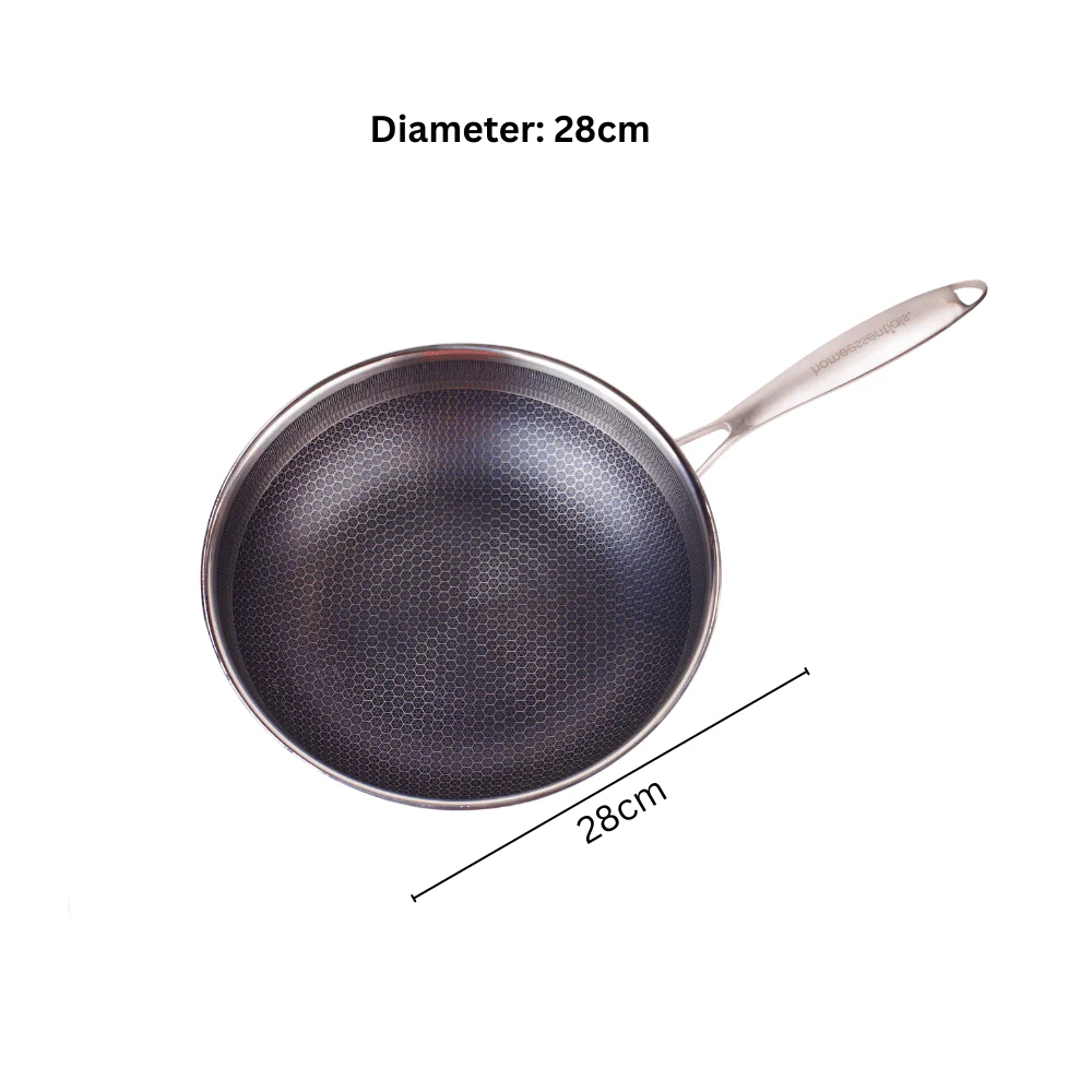 Multi-Purpose Honeycomb Stainless Steel Deep Frying Pan with Composite Lid (28 cm)